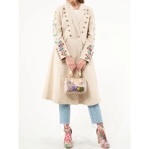Floral Embroidered Cream Coat